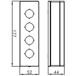 Leergehäuse, Einbau-Ø 22,3mm, für 4 Befehlsstellen, Technische Zeichnung