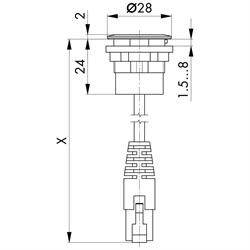 Einbaubuchse RJ45, Buchse RJ45 / Stecker RJ45 (60 cm) , Technische Zeichnung