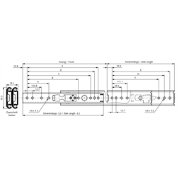 Auszugschienen DS 0305, Breite 19,1 mm, bis 70 kg, Edelstahl, Überauszug, Technische Zeichnung