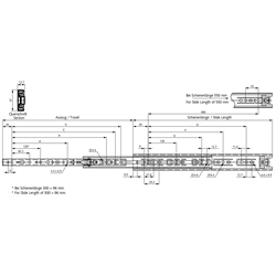 Auszugschienen DZ 3732, Breite 12,7 mm, bis 40 kg, Vollauszug, Technische Zeichnung