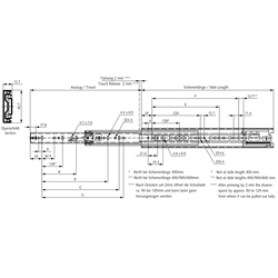 Auszugschienen DZ 3832 TR, Breite 12,7 mm, bis 45 kg, Touch Release, Technische Zeichnung