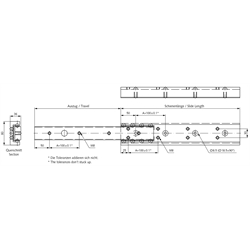 Auszugschienen DA 4120, Breite 36 mm, bis 550 kg, Teilauszug, Technische Zeichnung