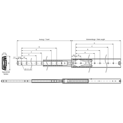 Auszugschienen DZ 5417, Breite 17,5 mm, bis 100 kg, Überauszug, Technische Zeichnung