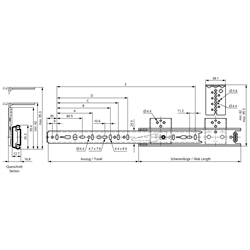 Auszugschienen DZ 2109, Breite 12,7* mm, mit Montagewinkeln, bis 35 kg, Teilausz, Technische Zeichnung
