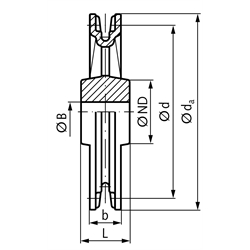 Verzahnte Kettenräder Teilung 24mm, Kettenstärke 8mm, Technische Zeichnung
