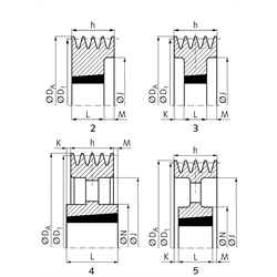 Keilriemenscheiben für Taper-Spannbuchsen, Profil Z, SPZ und XPZ (10), 4-rillig, Technische Zeichnung