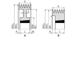 Keilriemenscheiben für Taper-Spannbuchsen, Profil Z, SPZ und XPZ (10), 5-rillig, Technische Zeichnung