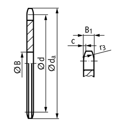 Kettenradscheibe KRL ohne Nabe   08 B-1   1/2x5/16"   36 Zähne   Mat. Stahl     , Technische Zeichnung