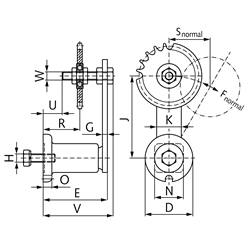Kettenspanner für Einfach-Rollenkette   16 B-1   1"X17,02mm bestehend aus 14050801 + 14080400, Technische Zeichnung