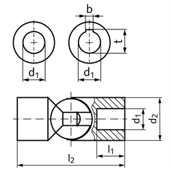 Kugelgelenk RW   beidseitig Bohrung 35H7 mit Nut DIN 6885-1   Außendurchmesser 60mm   Stahl, Technische Zeichnung