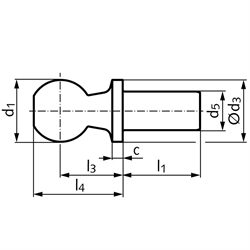 Kugelzapfen DIN 71803 mit Nietzapfen, Edelstahl, Technische Zeichnung