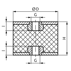 Metall-Gummipuffer MGI, mit beidseitigem Innengewinde, Edelstahl, Technische Zeichnung