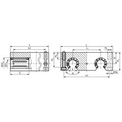 Quadro-Linearkugellager- Einheiten KGQ-3-O ISO-Reihe 3 offen Premium, Technische Zeichnung