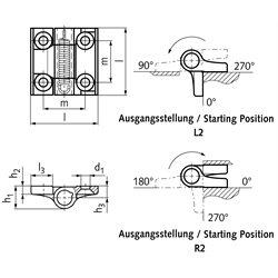 Scharniere M437.3, Zink-Druckguss, mit Federrückstellung, Technische Zeichnung