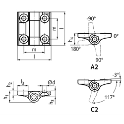 Scharniere M437.4, Zink-Druckguss, mit Rastung, Technische Zeichnung