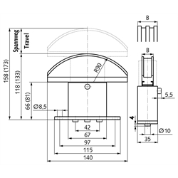 Kettenspanner SPANN-BOX® Größe 1, rostfrei, B-1, B-2 und B-3, Technische Zeichnung