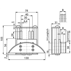 Kettenspanner SPANN-BOY® TS, rostfrei, B-1, B-2 und B-3, Technische Zeichnung