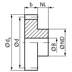 Stirnzahnräder aus Edelstahl, Modul 2  Zahnbreite 16 mm, Technische Zeichnung