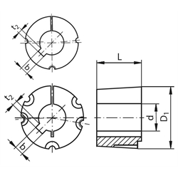 Taper-Spannbuchsen mit zölliger Bohrung, Technische Zeichnung