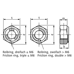 Sicherungsmuttern U-NUT® mit Sicherungseinsatz aus Metall, selbstsichernd, Technische Zeichnung