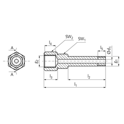 Verbindungsstutzen für Schmierzahnräder, radialer Schmieranschluss, Technische Zeichnung