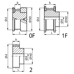 Zahnriemenräder T2,5 für Riemenbreite 10 mm aus Aluminium, Technische Zeichnung