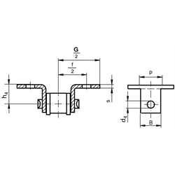 Federverschlussglieder mit Winkellaschen K1, schmale Form, zweiseitig, Technische Zeichnung